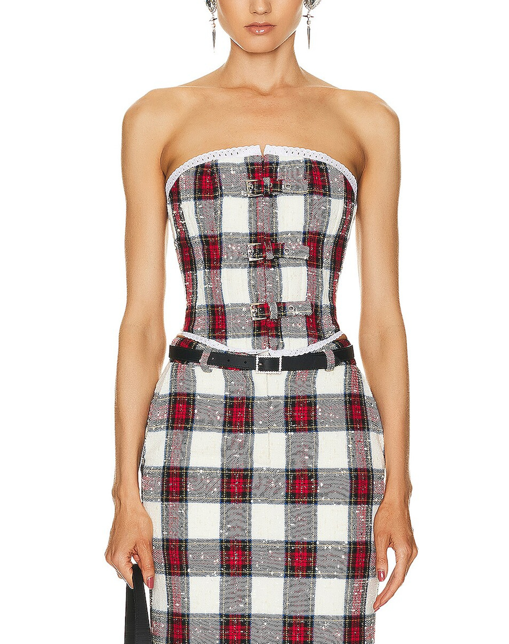 Alessandra Rich Plaid White Corset Top Size 38 EU / US 2